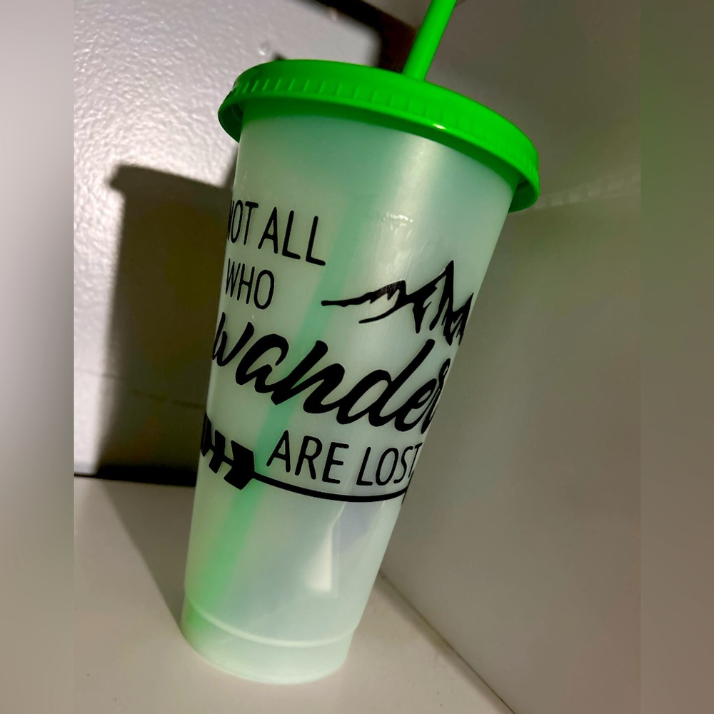24 oz NEW Handmade Green Cup Not All Who Wander Are Lost